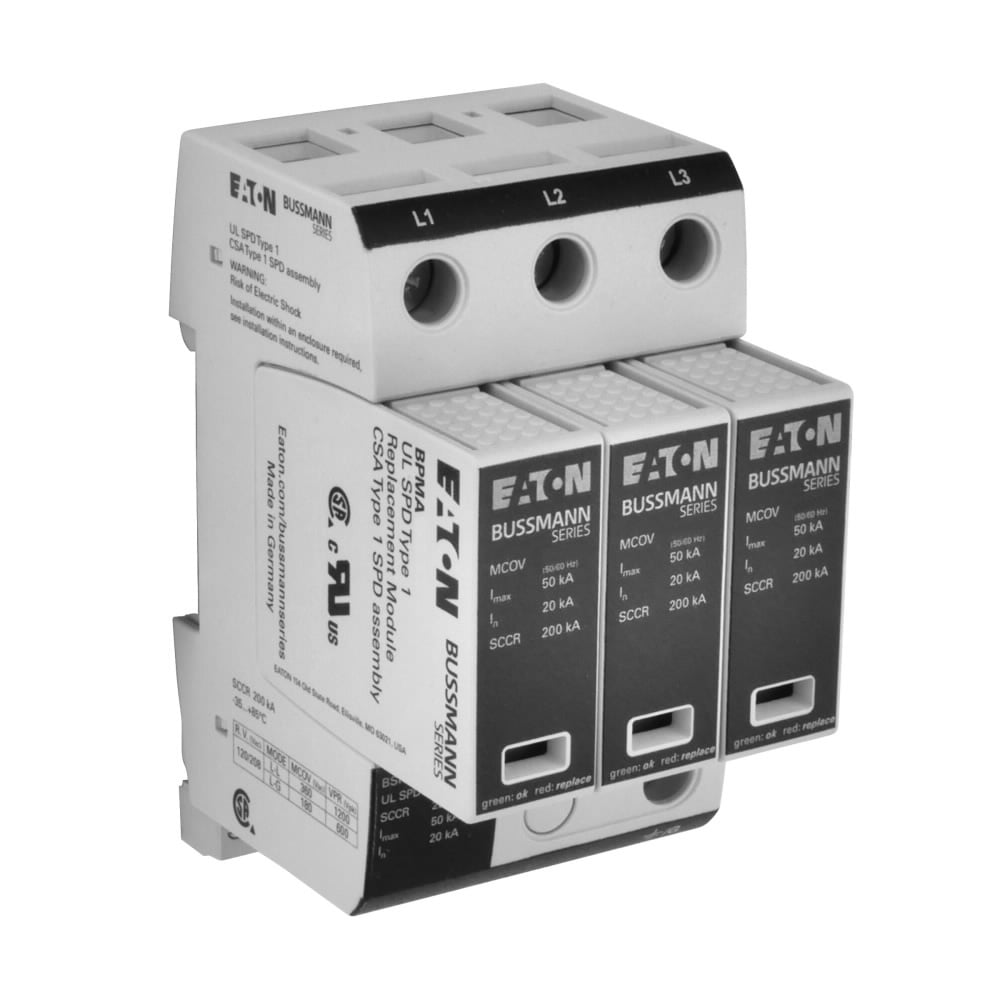 BSPMA3240DLGR BSPMA Series Surge Arrestor Protection Device, Electrical Ratings: 240 V AC Delta, 50/60 Hz, 3 Poles, 125 kA Short Circuit, 3 Phase