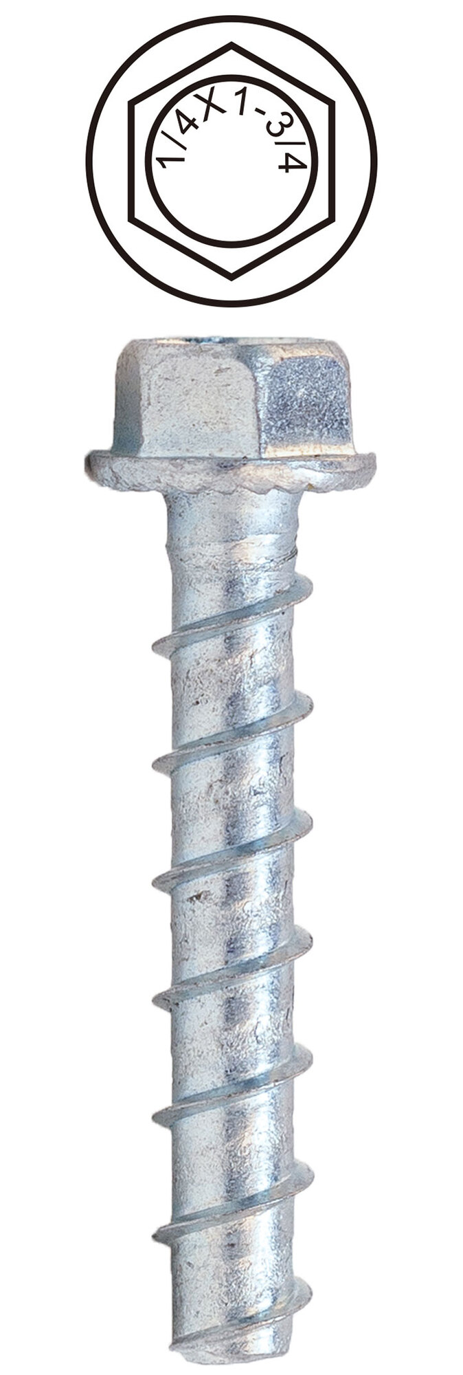 CSB14134 Concrete Screw Bolt, Case Hardened Low Carbon Steel, Zinc Plated