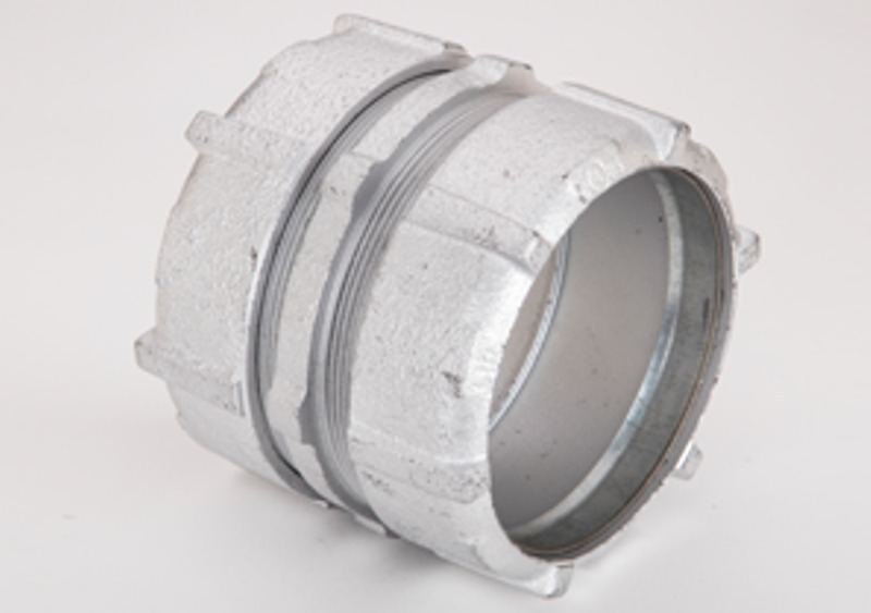 3108 Bridgeport Concrete Tight Compression Coupling, 3-1/2 in, For Use With Rigid/IMC Conduit, Malleable Iron, Zinc Plated