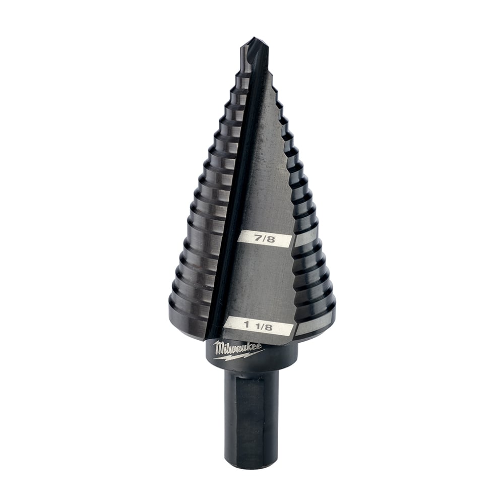 48-89-9209 Step Drill Bit, 7/8 in Dia Min Hole, 1-1/8 in Dia Max Hole, 2 Steps, HSS, 2 Hole Sizes, 3/8 in Shank