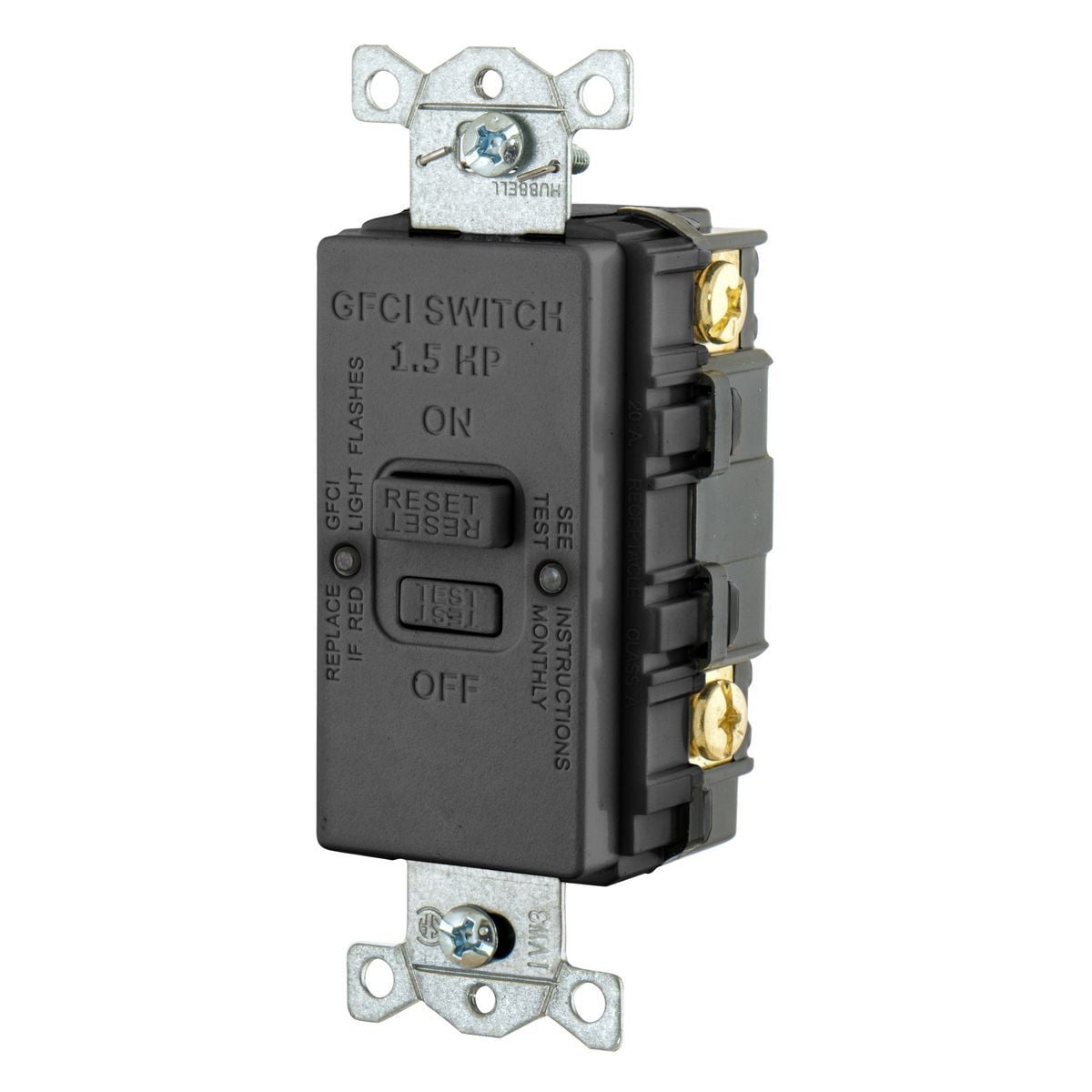 GFBFHP20BK 1-Phase Blank Face Insulated Standard GFCI Receptacle, 125 VAC, 20 A, 3 Wires, Black
