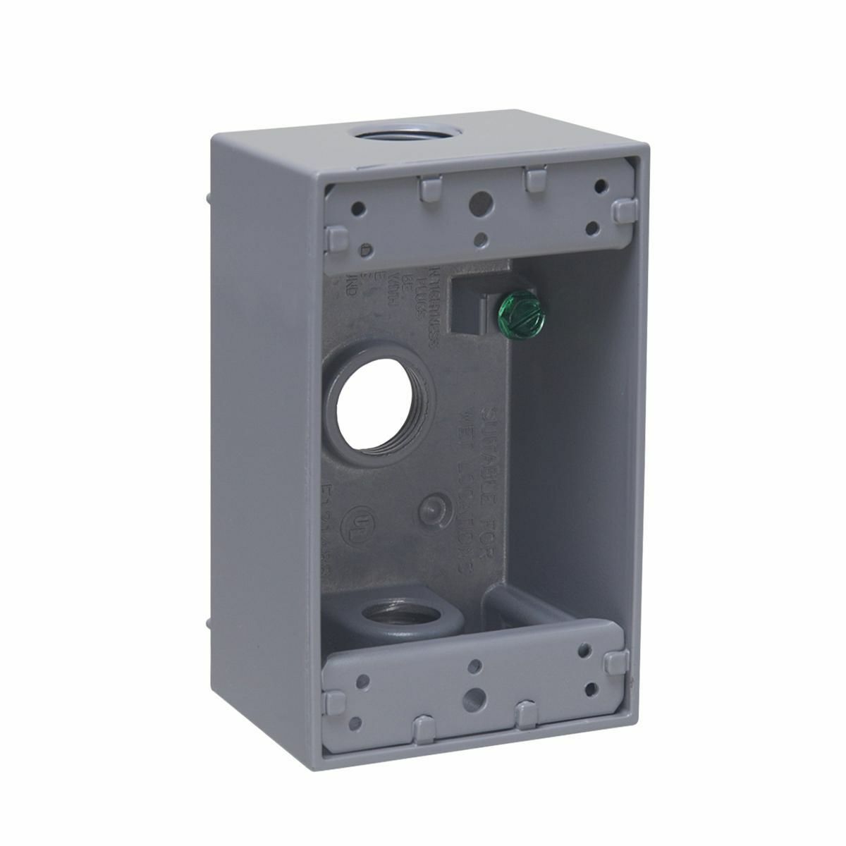 5320-0 Weatherproof Outlet Box With Lugs, Die Cast Aluminum, 18.3 cu-in Capacity, 1 Gang, 3 Outlets, 4-1/2 in H x 2-3/4 in W x 2 in D