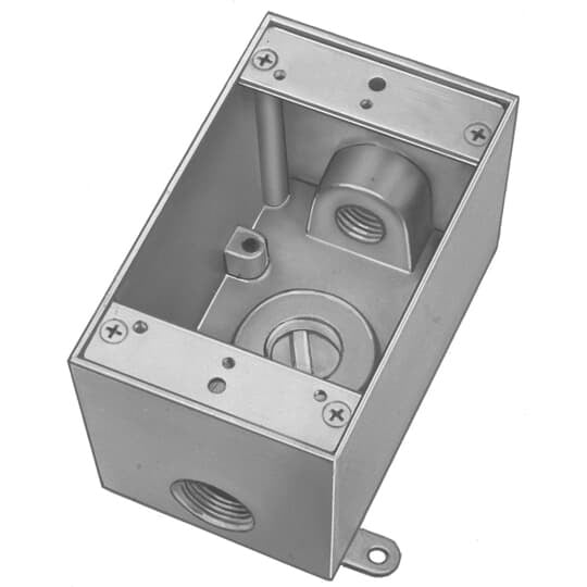 DIH3-2-LM Red Dot Universal Weatherproof Box With Mounting Lug, Die Cast Aluminum, 18.3 cu-in Capacity, 1 Gangs, 3 Outlets, 4-9/16 in L x 2-13/16 in W x 2 in D
