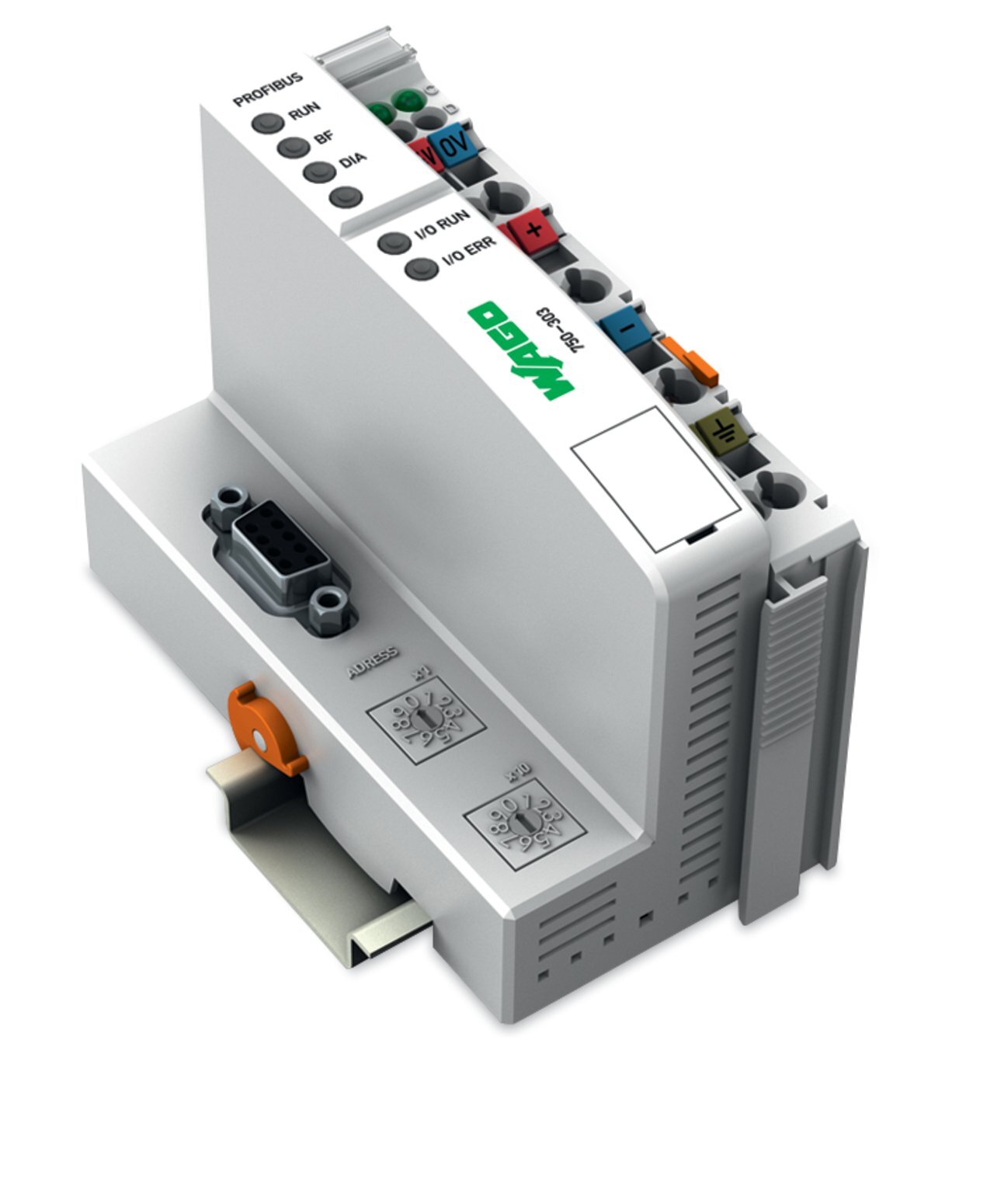 750-303 1st Generation Fieldbus Coupler, 3.937 in H x 1.988 in W x 2.799 in D, Polycarbonate/Polyamide 6.6, 28 to 12 AWG
