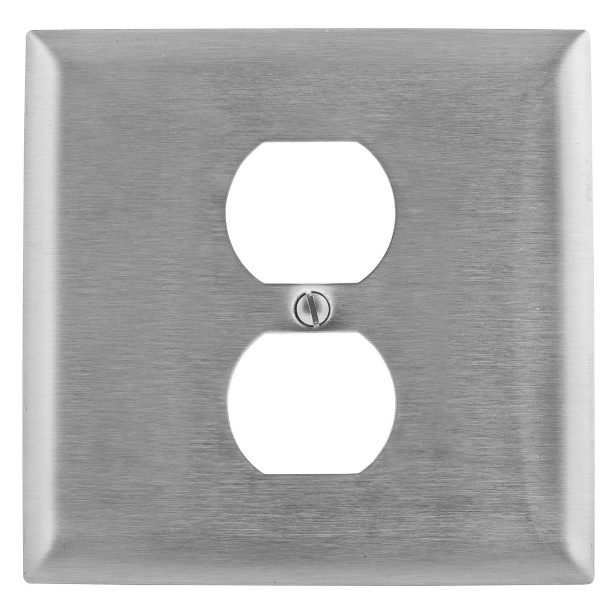 SS748 Standard Receptacle Wall Plate, 2 Gangs, 4.6 in W x 4.5 in H, 302/304 Stainless Steel, Metallic