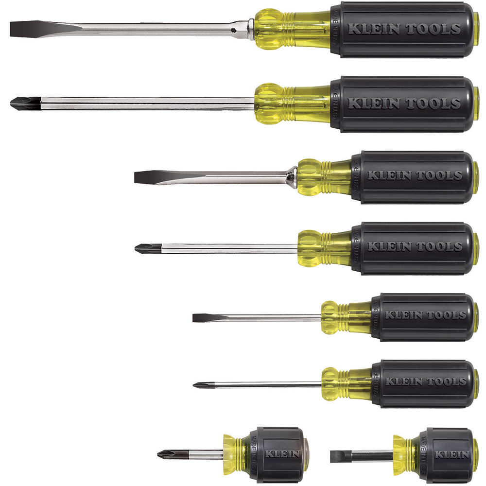 85078 Cushion-Grip Multiple Screwdriver Set, 8 Pieces, ASME Specified, Steel/Rubber, Polished Chrome