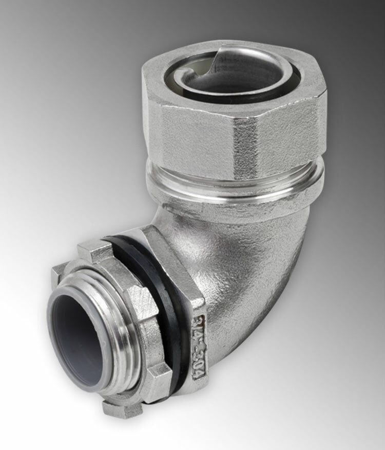 S61000FC90 Rigid Male Flexible Connector, 1 in Trade, For Use With Calbrites Bare/PVC/Clear Coated Flexible Conduit, 316L Stainless Steel, #4 Polished