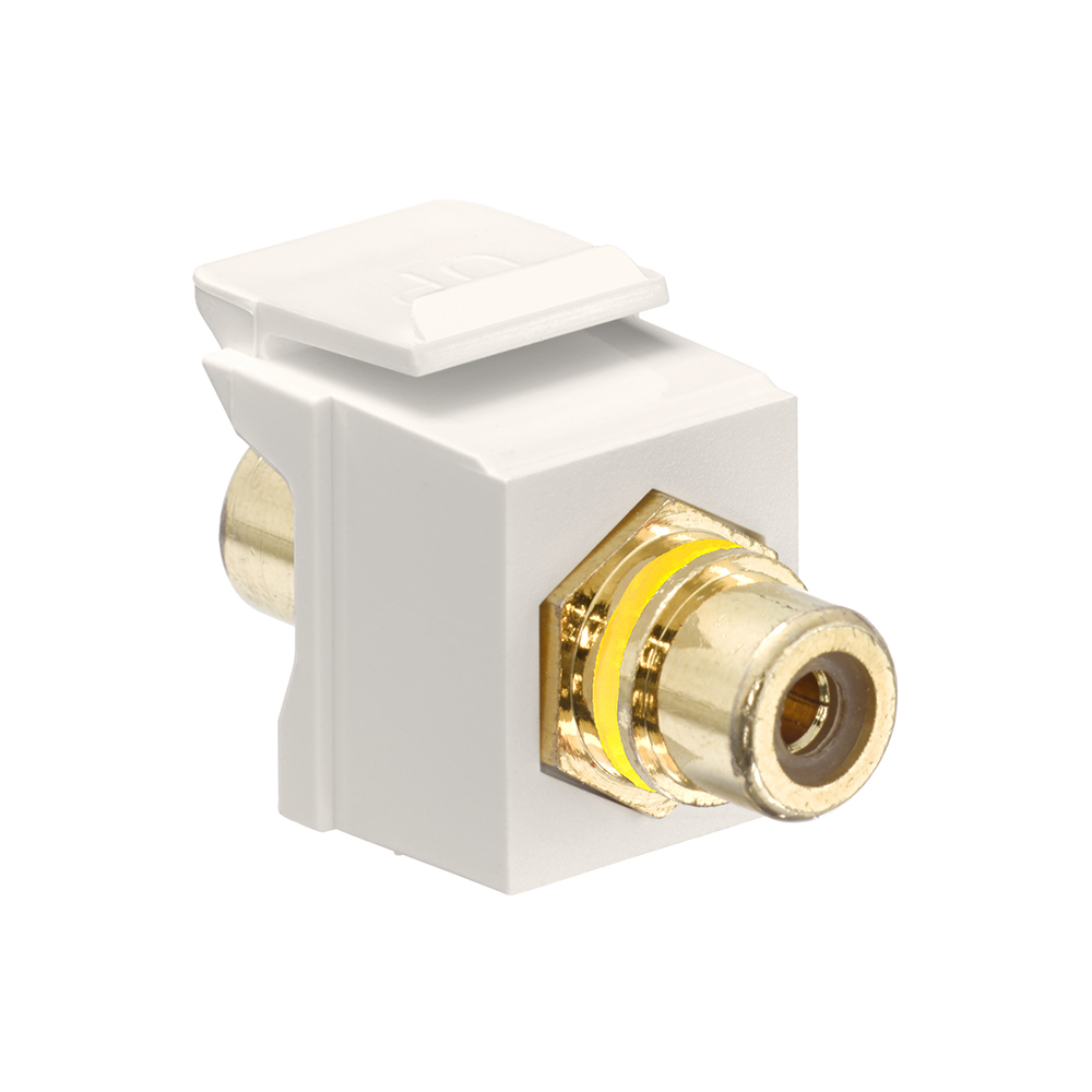40830-BTY QuickPort Feed-Through RCA Connector With Yellow Stripe, Snap-In Connector, Shielded A/V with Terminated RCA Plugs Cable