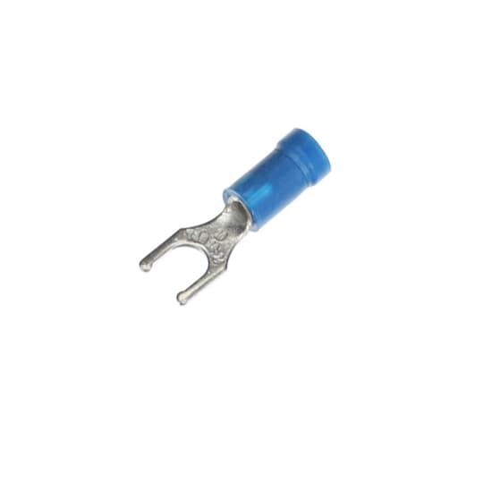 RB2257 Sta-Kon RB Series Insulated Fork Terminal, 18 to 14 AWG Conductor, 0.97 in L, Brazed Seam/Serrated Barrel, Copper, Blue