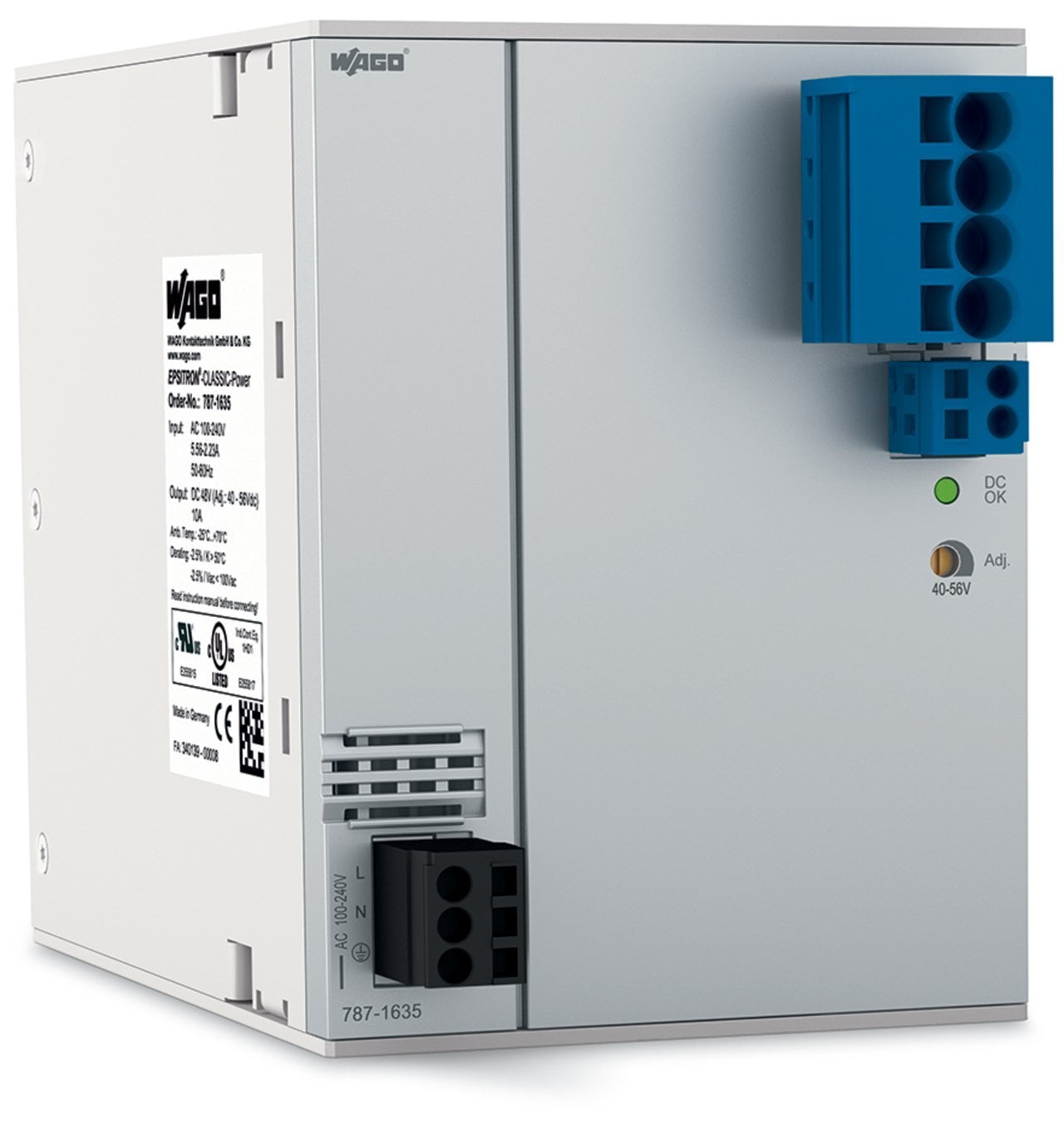 787-1635 1-Phase, 300 V Input, 48 V DC Output, DIN Rail Mount