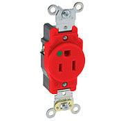 8210-R Extra Heavy Duty Straight Blade Receptacle, 125 V AC, 15 A, 2 Poles, 3 Wires, Red