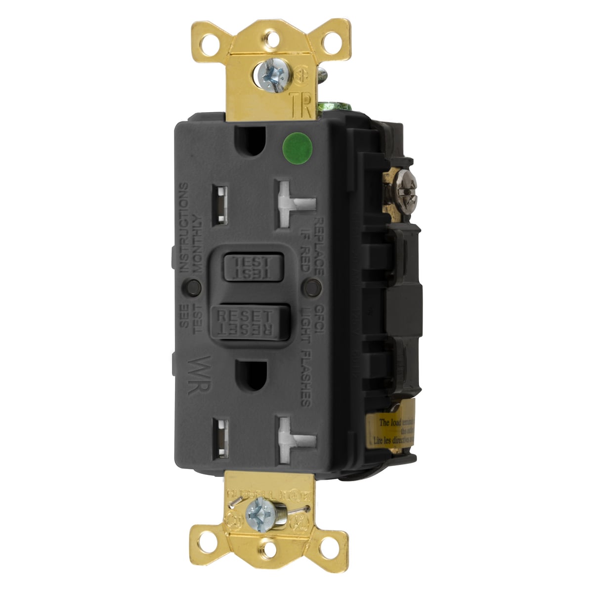 GFTWRST83BK 1-Phase Decorator Duplex Heavy Duty Standard Straight Blade Self-Test Tamper/Weather-Resistant Screw Mount GFCI Receptacle, 125 VAC, 20 A, 2 Poles, 3 Wires, Black