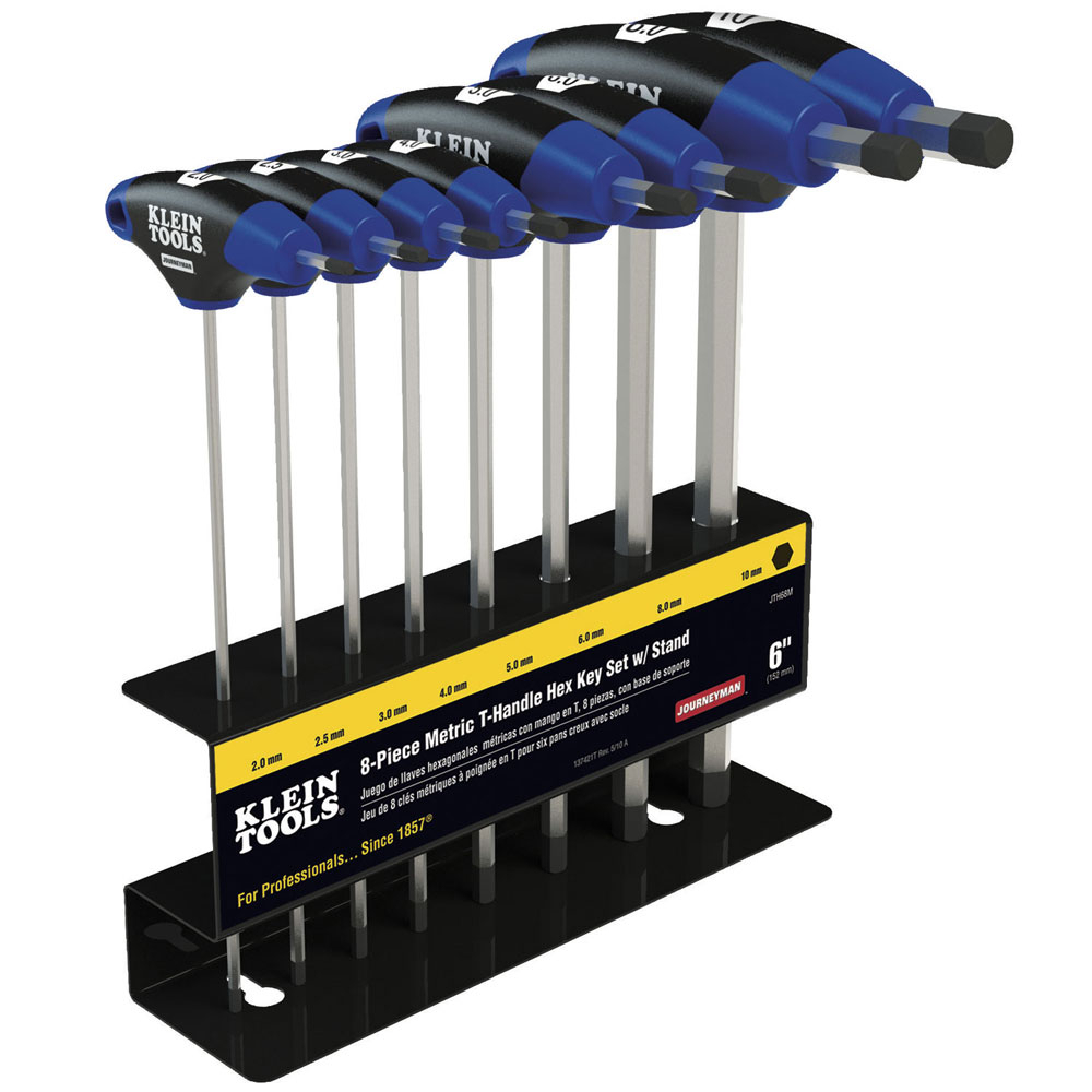 JTH68M Journeyman Hex Key Set, 8 Pieces, 2 to 10 mm Hex, T-Handle Grip, Steel