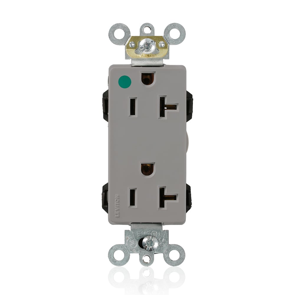 M1636-HGG Decora Plus Lev-Lok 1-Phase Duplex Extra Heavy Duty Self-Grounding Straight Blade Receptacle, 125 V AC, 20 A, 2 Poles, 3 Wires, Gray