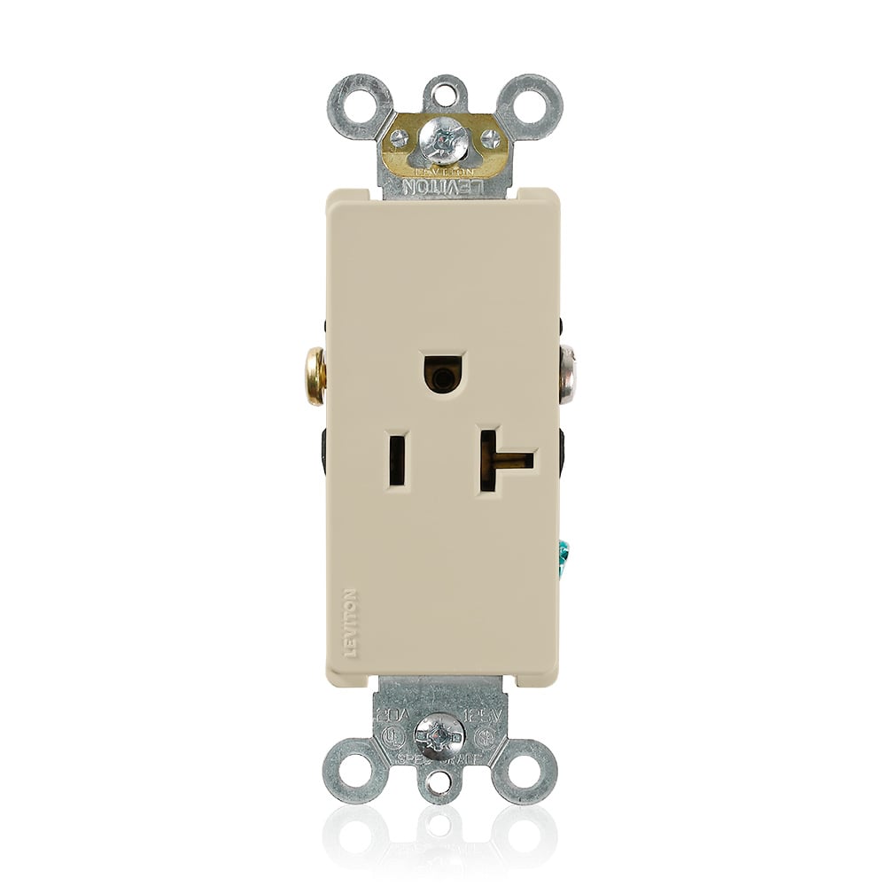 16341-I 1-Phase Heavy Duty Self-Grounding Straight Blade Receptacle, 125 V AC, 20 A, 2 Poles, 3 Wires, Ivory