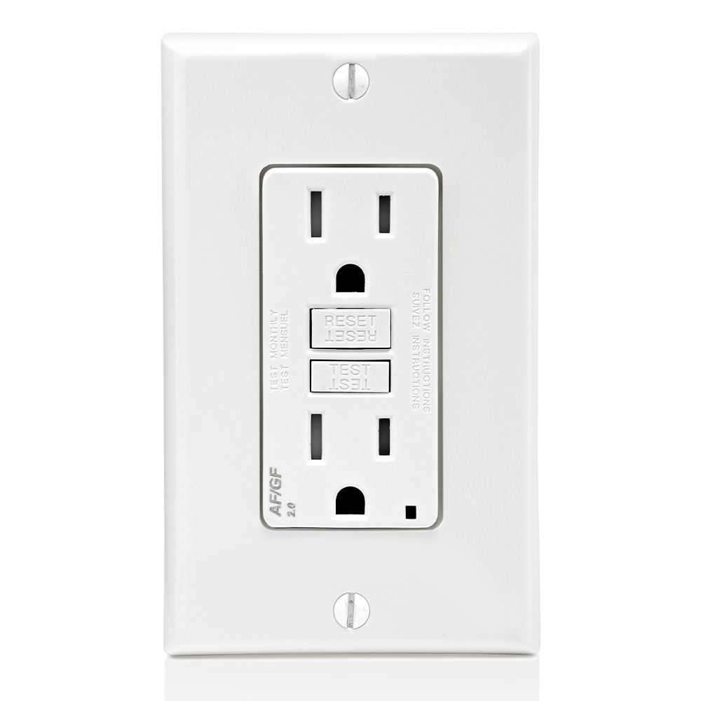 AGTR1-W Decora Dual Function Monochromatic Tamper-Resistant AFCI/GFCI Receptacle With LED Indicator, 125 V AC, 15 A, 2 Poles, 3 Wires, White