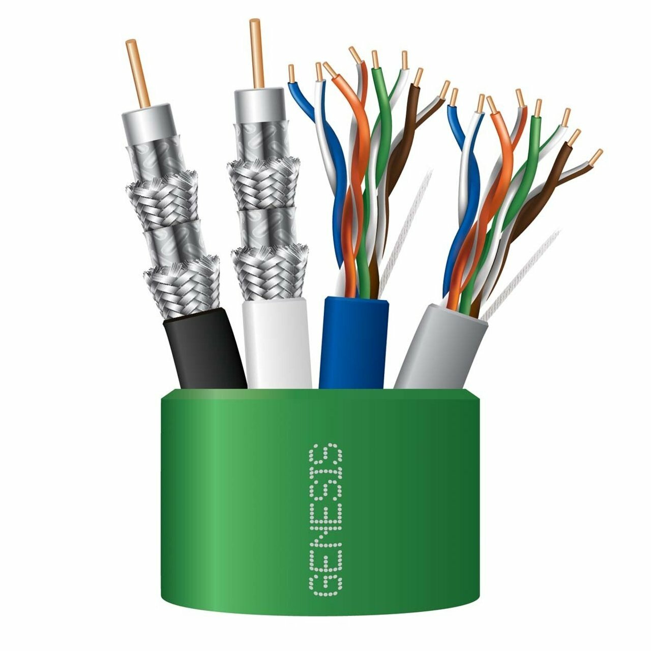 50505005 2 x RG6 Quad and 2 x Cat5e Cable, Green, 500 ft reel