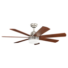 Efficient meets modern with this 56 Ellys ceiling fan in Brushed Nickel which features a perforated, pierced metal accent surrounding an integrated LED light kit, and seven blades in contrast to the typical five for a fresh look. Ellys has a high-efficiency DC motor, which has been proven to use far less energy.