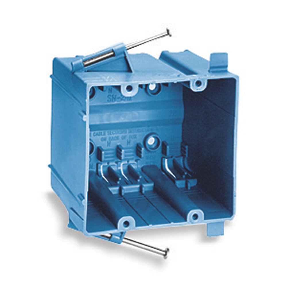 SN-241 Carlon New Work Outlet Box With 3/8 in Offset Wallboard Tabs and Molded Fast Clamp, PVC, 41 cu-in Capacity, 2 Gangs