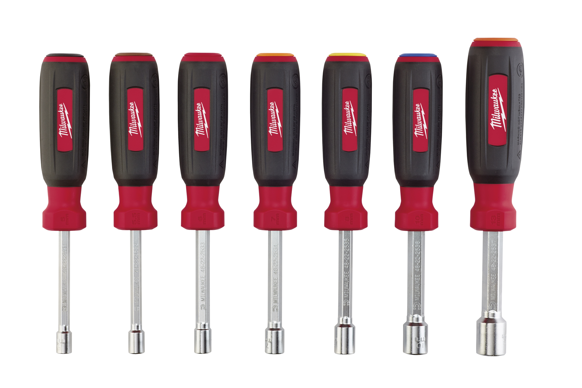 48-22-2517 HollowCore Magnetic Nut Driver Set, 5 to 13 mm, 7 Pieces, 7-1/4 in OAL, Cushion Grip Handle, Steel, Polished Chrome