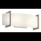 This 2 light wall sconce from the Crescent View(TM) Collection is a work of modern art. Its simple straight lines, sleek Brushed Nickel Finish and bold geometric shapes are contrasted by the gently curved Opal-Etched Glass shade. This streamlined, no-fuss design exemplifies contemporary styling to create a cool, clean look thatfts also calm and inviting.