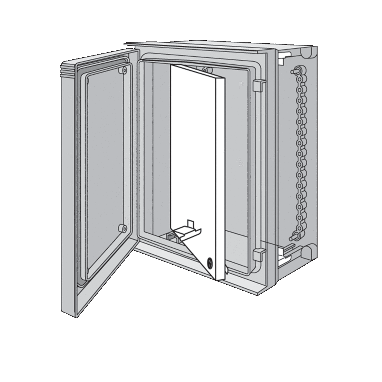 UU7560SP Ultrx UX1Y Swing Out Panel, 27.05 in L x 21.08 in W x 3/4 in H, For Use With ULTRX Type 4X 775 x 612 mm Fiberglass Enclosures, 14 ga Steel
