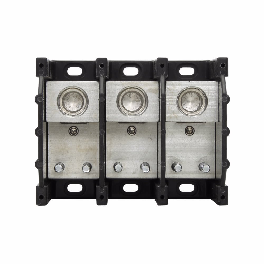 16378-3 Barrier Power Terminal Block, 600 V AC/DC, 380 A, 3 Poles, 6 AWG to 500 kcmil Cu/Al Line Wire, Aluminum/Thermoplastic