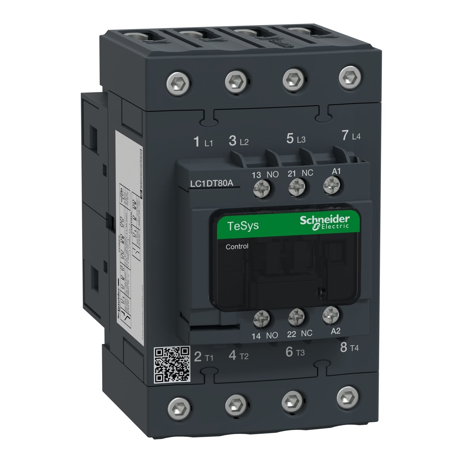 LC1DT80AG7 TeSys D Non-Reversing IEC Contactor With Safety Cover, 120/690 V AC, 300 V DC V Coil, 80 A, 4NO Contact, 4 Poles