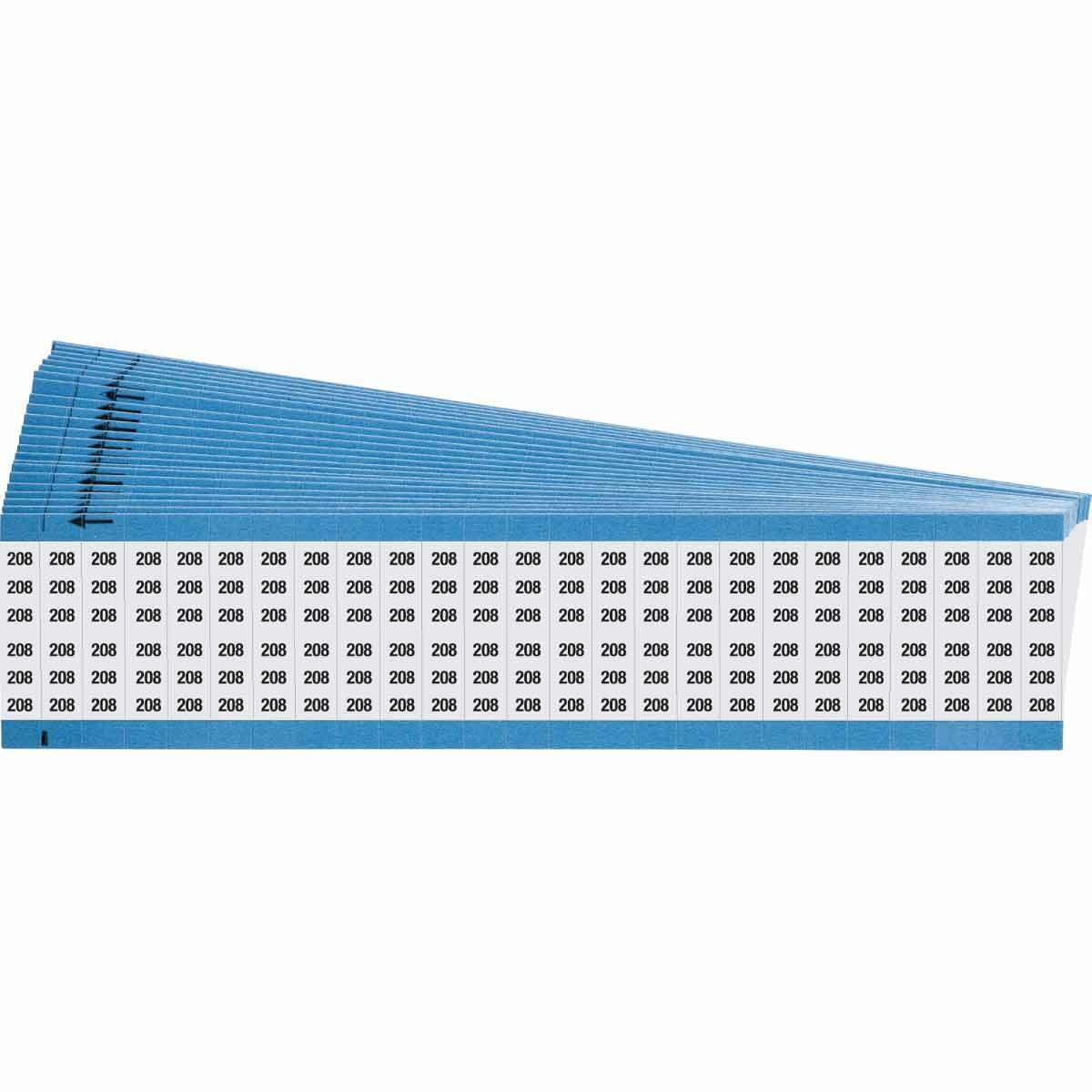 WM-208-PK WM Series Die-Cut Pre-Printed Solid Number Wire Marker Card, 1/4 in W, Black on White, B-500 Repositionable Vinyl Coated Fabric, 25 Markers per Card
