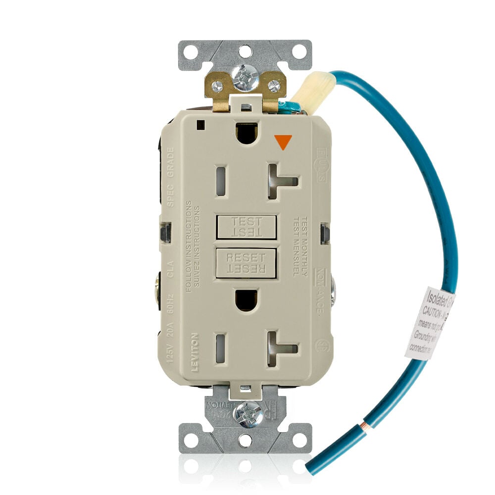 GFTR2-IGI Decora Isolated Ground Self-Test Tamper Resistant GFCI Receptacle With Ivory Test, Reset Button, 125 V AC, 20 A, 2 Poles, 3 Wires, Ivory