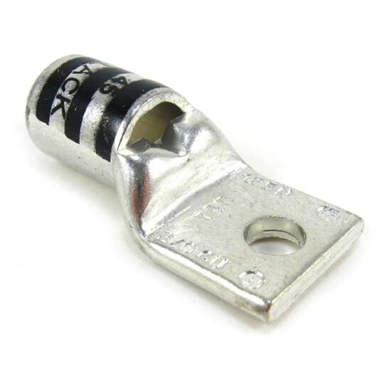 54157 Color-Keyed 54100 1-Hole Non-Insulated Compression Lug With Peep Hole, 2/0 AWG Copper Conductor, Die Code: 45, 1/4 in Stud, Copper