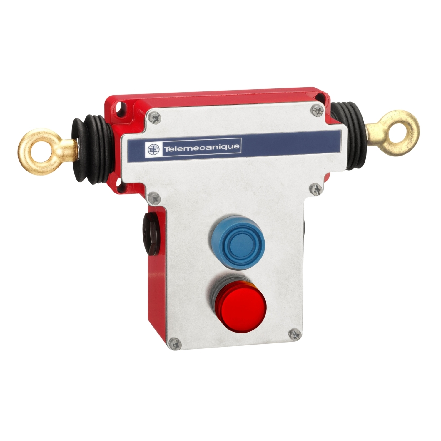 XY2CEDA296H7 Preventa Latching Emergency Stop Rope Pull Switch With Pilot Light, 24 to 130 V, 10 A, 2NO-2NC Contact