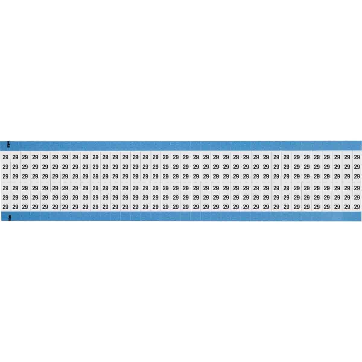 WM-29-SC-PK WM Series Die-Cut Pre-Printed Solid Number Wire Marker Card, 3/4 in L x 1/4 in W, Black on White, B-500 Repositionable Vinyl Coated Fabric, 72 Markers per Card