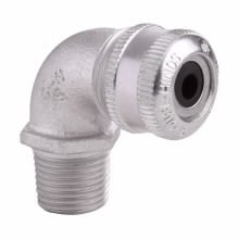 CGE196 90 deg Flexible Cable Gland Connector, 1/2 in Trade, 5/8 to 3/4 in Cable Openings, Feraloy Iron Alloy, Aluminum Acrylic Painted/Electro-Galvanized
