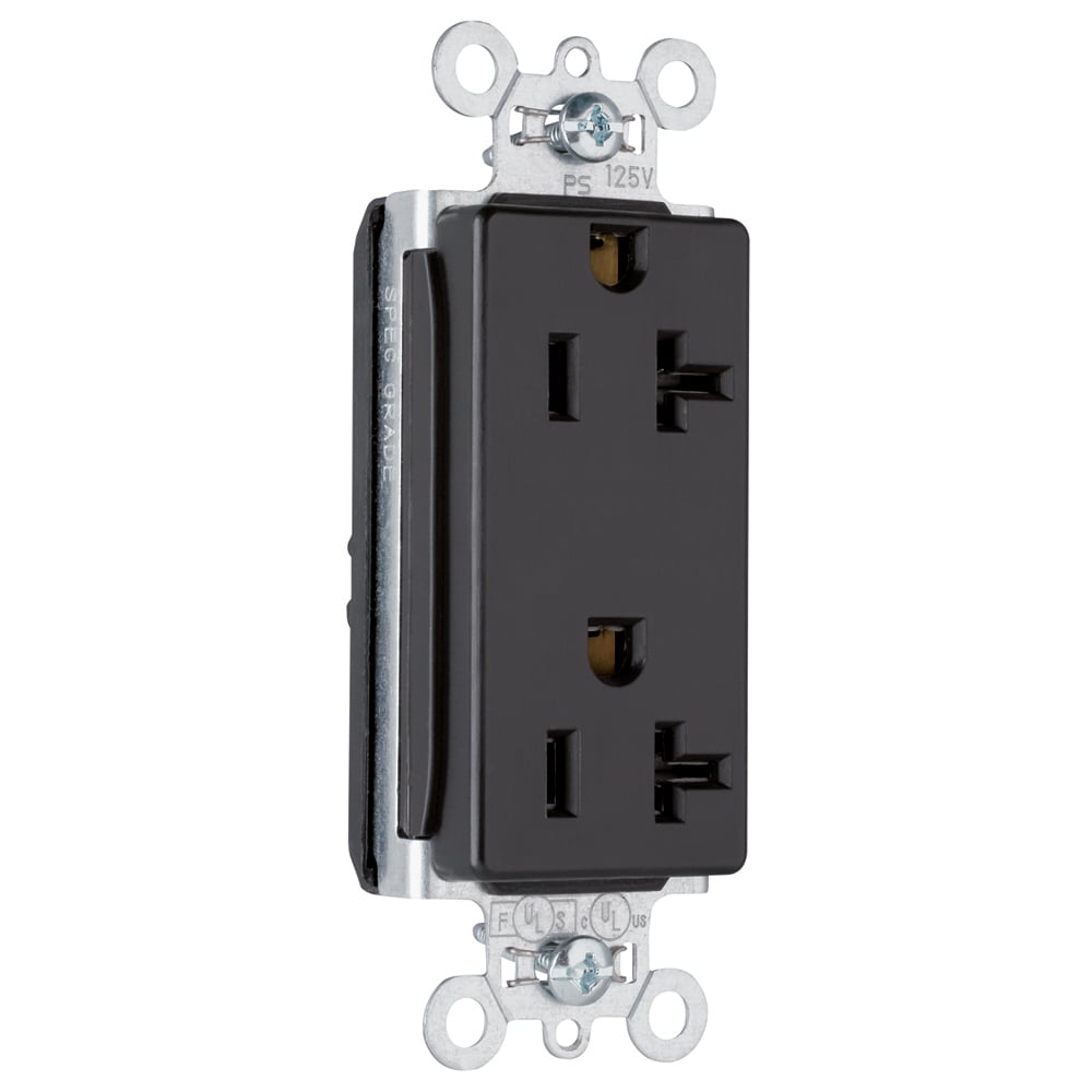 PT26352BK PlugTail 20 Amp 125V Spec-Grade Decorator Duplex Receptacle, Black