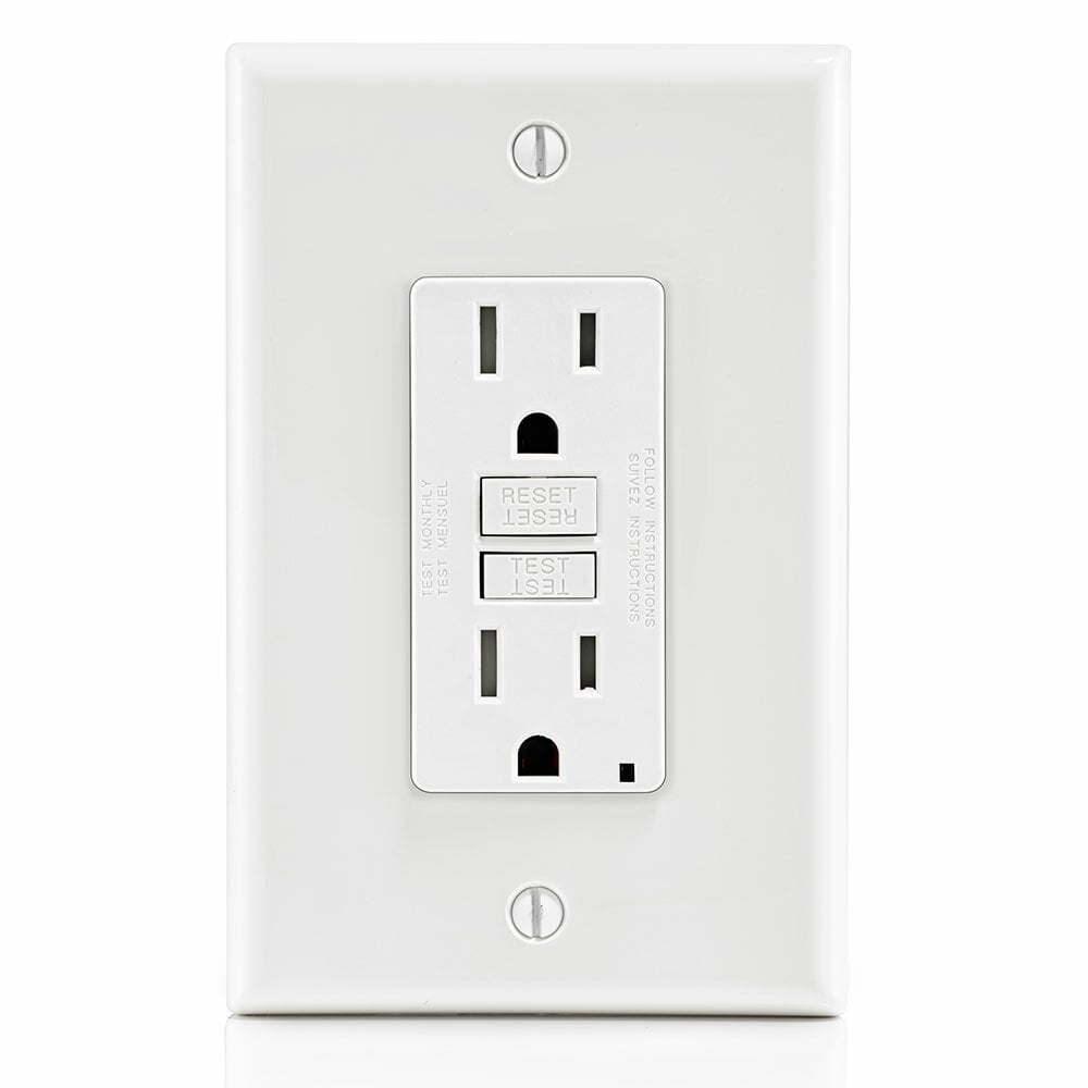 GFTR1-MW Decora Self-Test Tamper Resistant GFCI Receptacle With White Test, Reset Button, 120 V AC, 15 A, 2 Poles, 3 Wires, White