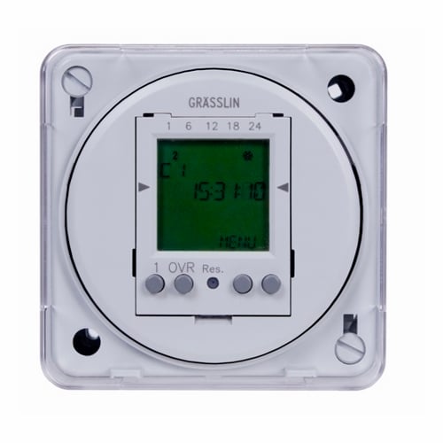 FM1D50E-120 Grasslin Electronic Time Switch With Clear Dust Cover, 1 min to 24 hr/7 days Setting, 120 VAC, 1/2 hp, 1 hp, 1CO 1 Form C SPDT Contact, 1 Poles