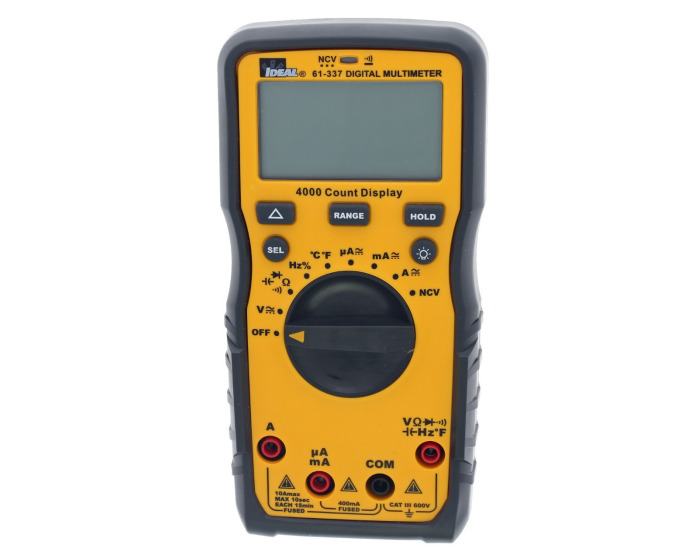 61-337 Auto Ranging Digital Multimeter With NCVT, Temp, 600 V AC/DC, 4000 m V AC/DC Measuring, 600 V AC/DC, 10 A, 40 MOhm, Backlit LCD Display