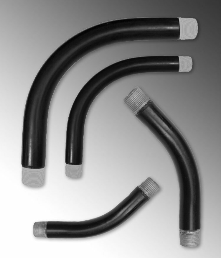 PV3036SW90 Special Radius Plain/Threaded End Conduit Sweep, 3 in Dia, 90 deg, 36 in Radius, Steel, Galvanized/PVC Coated