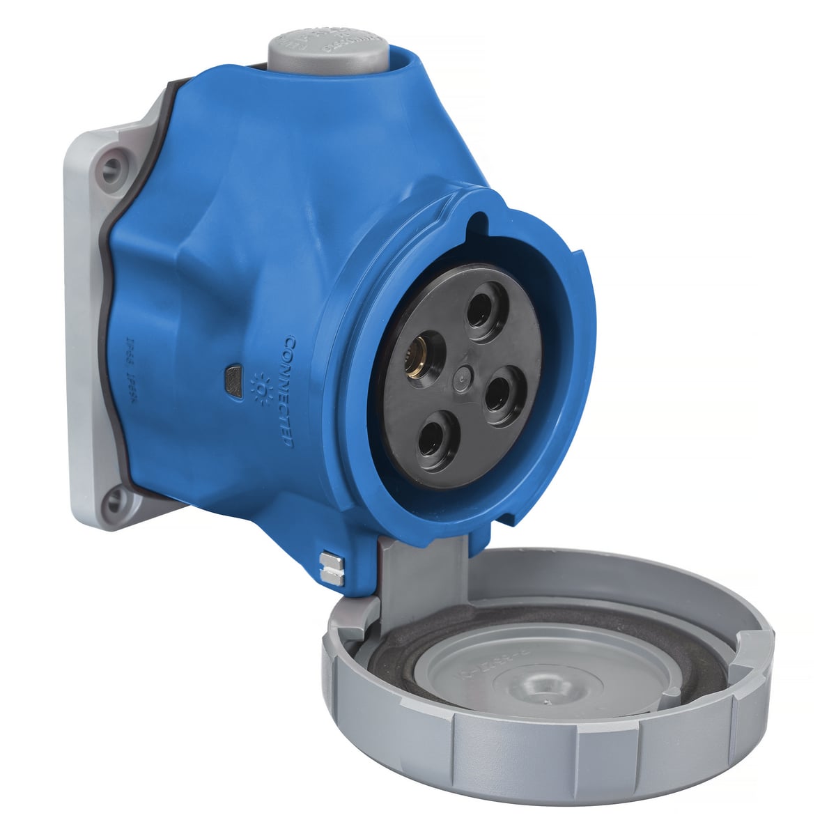 HBLS460R9W 3-Phase Grounding Switch Rated Pin and Sleeve Receptacle, 250 V AC, 60 A, 3 Poles, 4 Wires, Blue