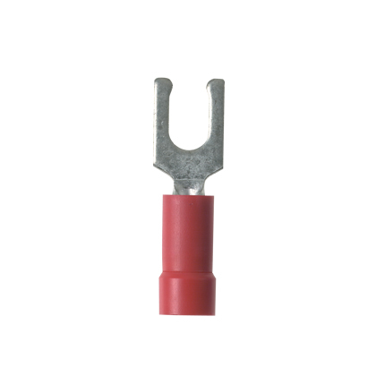 PV18-6LF-CY Pan-Term PV-LF Loose Piece Fork Terminal, #18 Conductor, 0.9 in L, Brazed Seam/Funnel Entry/Internal Serration Barrel, Copper, Red