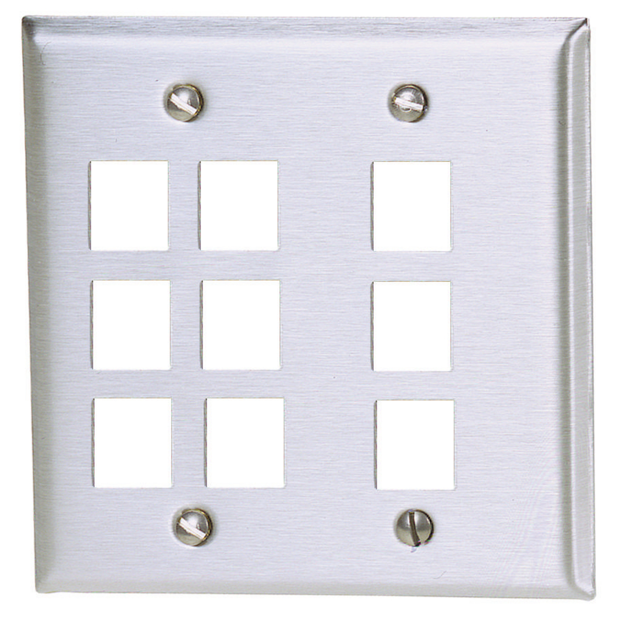 SSF209 Keystone Standard Vertical Faceplate, 2 Gangs, 9 Ports, Fastened Mount, Stainless Steel