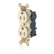 M5262-SGT Lev-Lok 1-Phase Duplex Extra Heavy Duty Tamper Resistant Self-Grounding Wide Body Straight Blade Receptacle, 125 V AC, 15 A, 2 Poles, 3 Wires, Light Almond