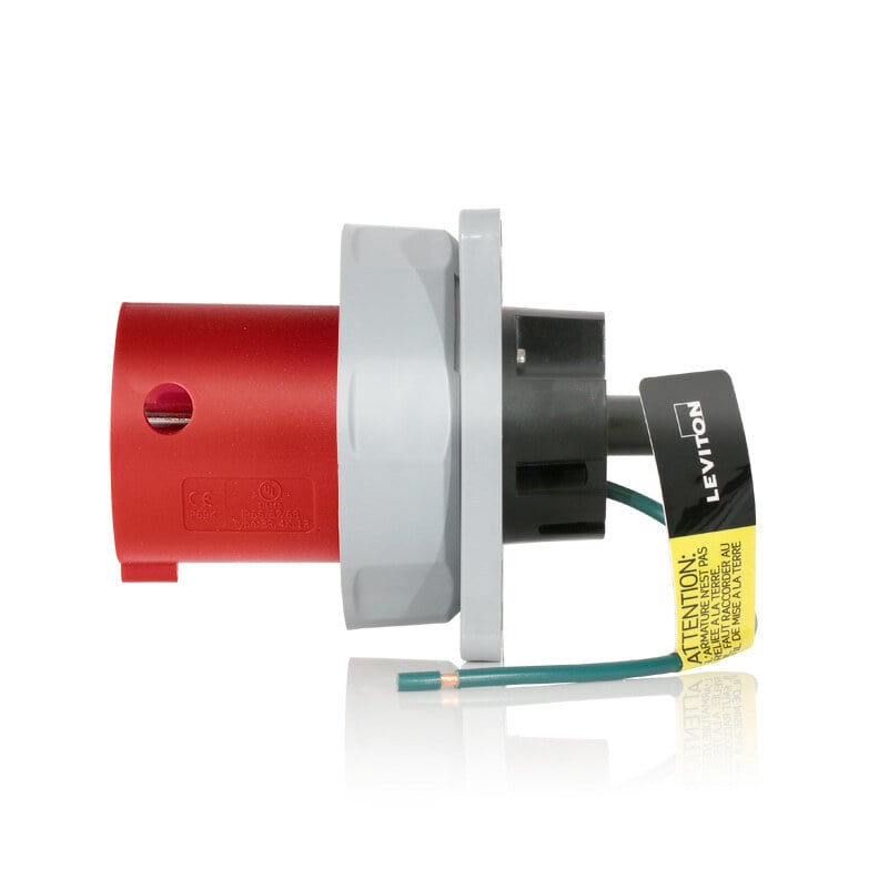 460B7WLEV LEV Series 3-Phase Dustight North American Rated Watertight Pin and Sleeve Inlet, 480 V AC, 60 A, 3 Poles, 4 Wires, Red