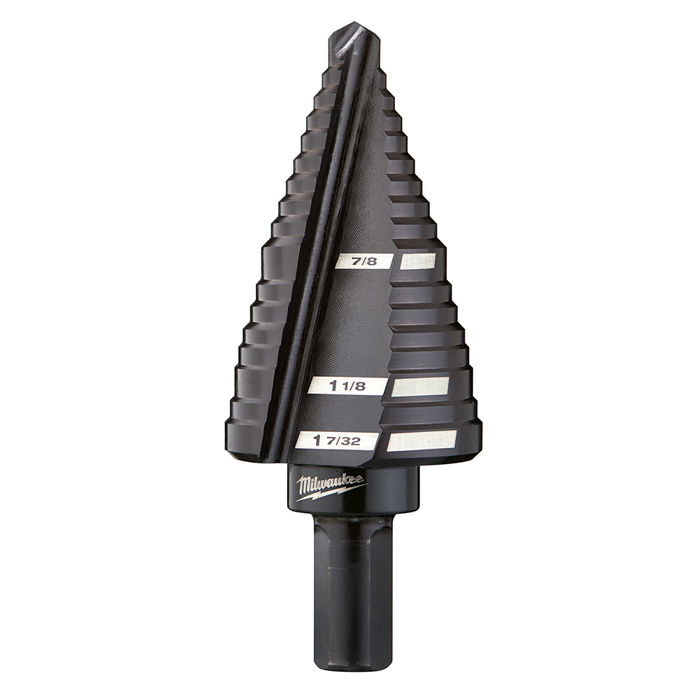 48-89-9211 Step Drill Bit, 7/8 in Dia Min Hole, 1-7/32 in Dia Max Hole, 13 Steps, HSS, 3 Hole Sizes, 3/8 in Shank