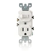 5225-T Duplex Combination Switch and Receptacle, 15 A, 120/277 V AC, 1/2 hp at 120 V AC, 2 hp at 240/277 V AC, 1 Poles, 3 Wires, 14 to 12 AWG Wire