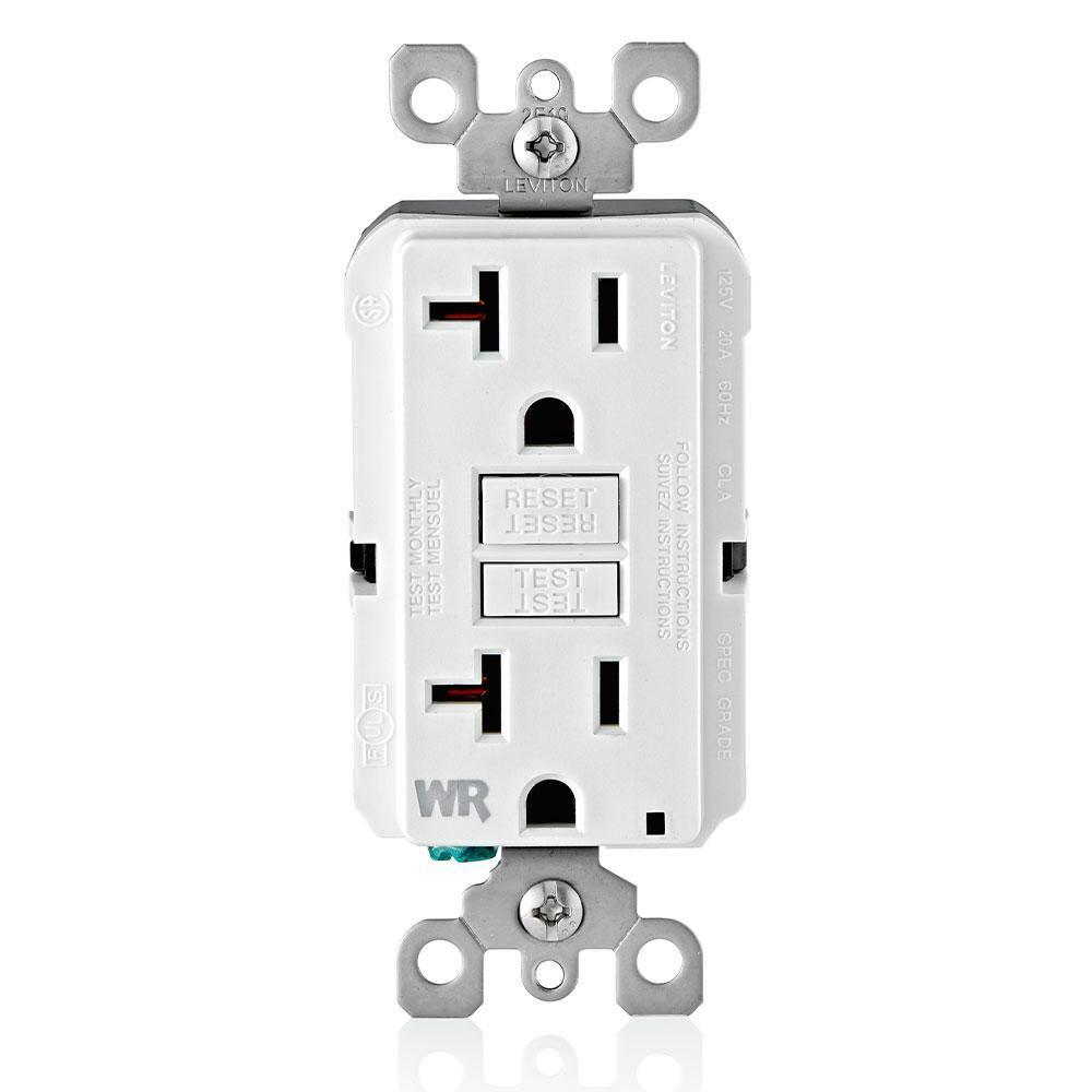 GFWR2-W SmartlockPro Slim Feed Through Non-Tamper Resistant Weather Resistant Self-Test GFCI Receptacle With LED Indicator, 125 V AC, 20 A, 2 Poles, 3 Wires, White
