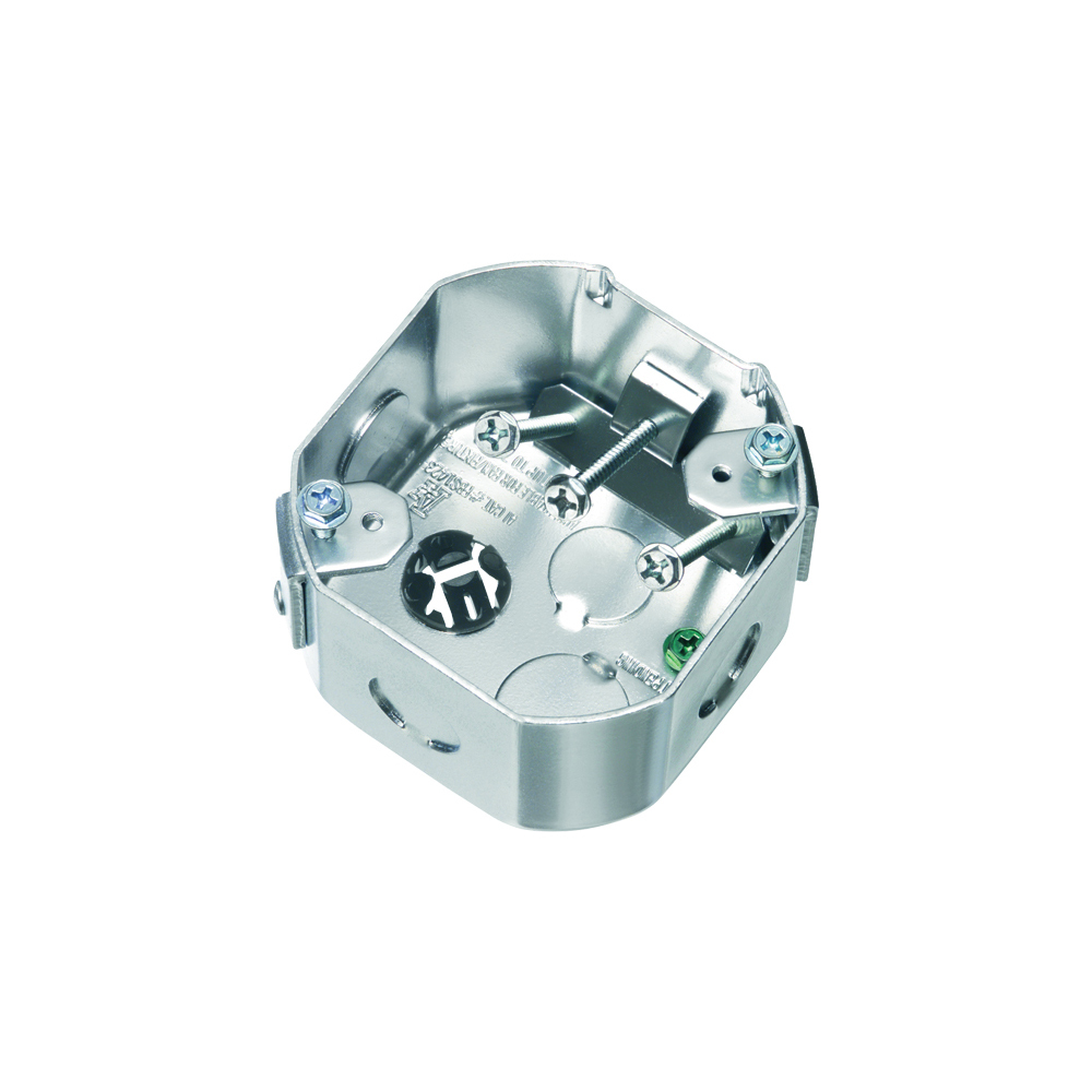 FBS1423 One-Box Octagonal Box With Knockout, Steel, 23 cu-in Capacity, 6 Knockouts, 4.25 in L x 3.572 in W x 2.375 in H