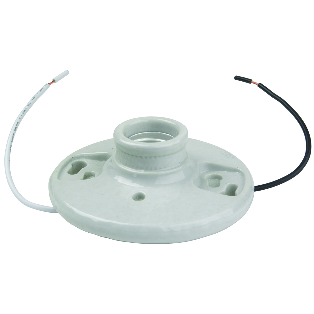 272WH6 Porcelain Medium Base Lampholder 2-Terminal 6-inch leads 250V, White