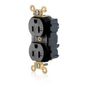 M5362-SGE Lev-Lok 1-Phase Duplex Extra Heavy Duty Tamper Resistant Straight Blade Receptacle, 125 V AC, 20 A, 2 Poles, 3 Wires, Black